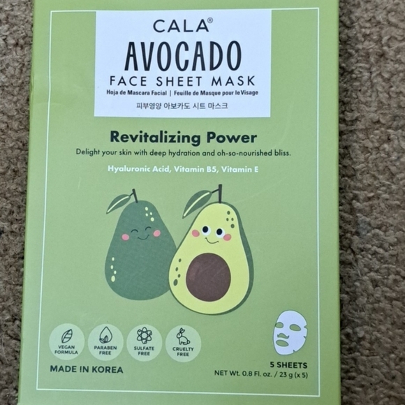 Cala Korean Avocado Face Sheet Mask Set (5) New - Picture 4 of 7